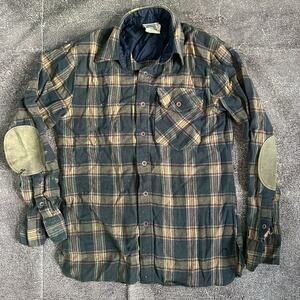 Men's Vintage 80's Saturdays Wool Elbow Patch Plaid Button Up Flannel Shirt Sz M